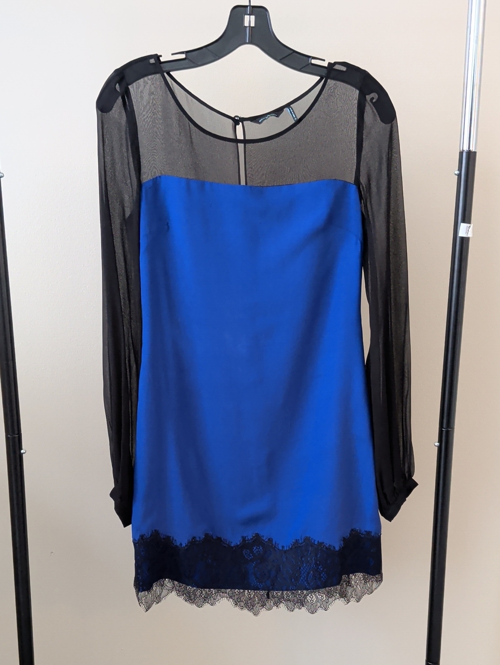 Marciano royal blue black silk shift dress